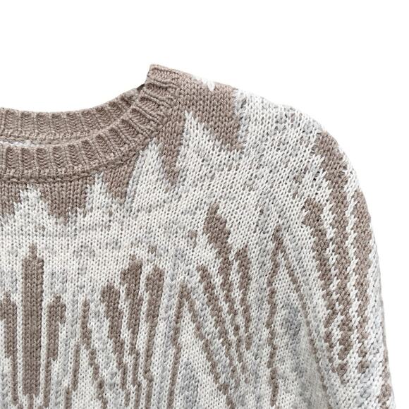 ADAM LIPPES COLLECTIVE Fair Isle Crew Neck Sweater Cream Tan Wool Blend XS - Picture 6 of 10